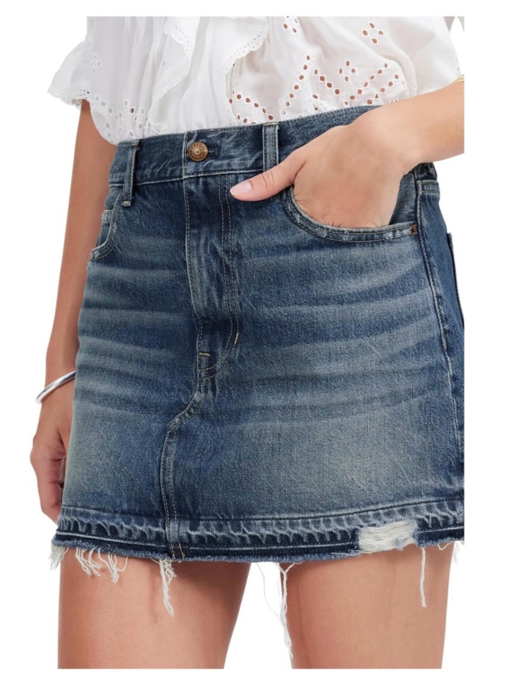 MADEWELL Distressed Denim Mini Skirt Postage-Stamp Croswell Wash Rigid
